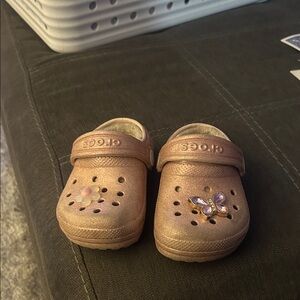 CROCS Kids Pink Slippers with Butterfly Accent